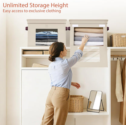 Univivi Storage Bins - Large Foldable Fabric Organizers with Lids & Handles | 4 Pack, Beige (16.5" x 12" x 12")