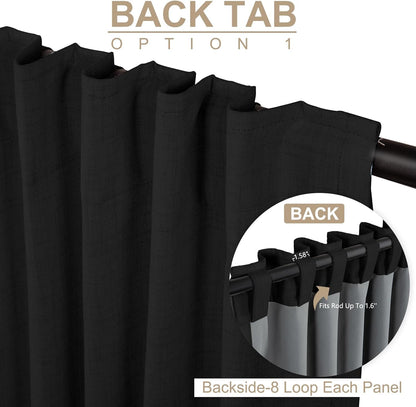 Skiennix Blackout Curtains - 100% Blackout Linen Drapes, Thermal Insulated, 2 Panels Set, 50" W x 96" L, Black