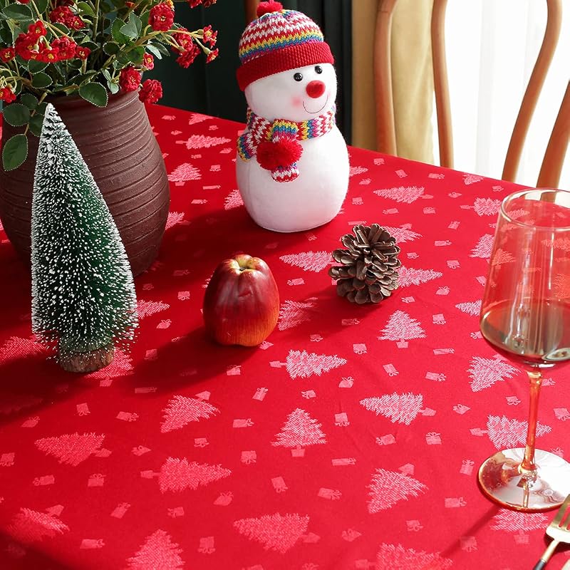 SASTYBALE Christmas Tablecloth 60 x 120 Rectangular - Red Xmas Tree Pattern