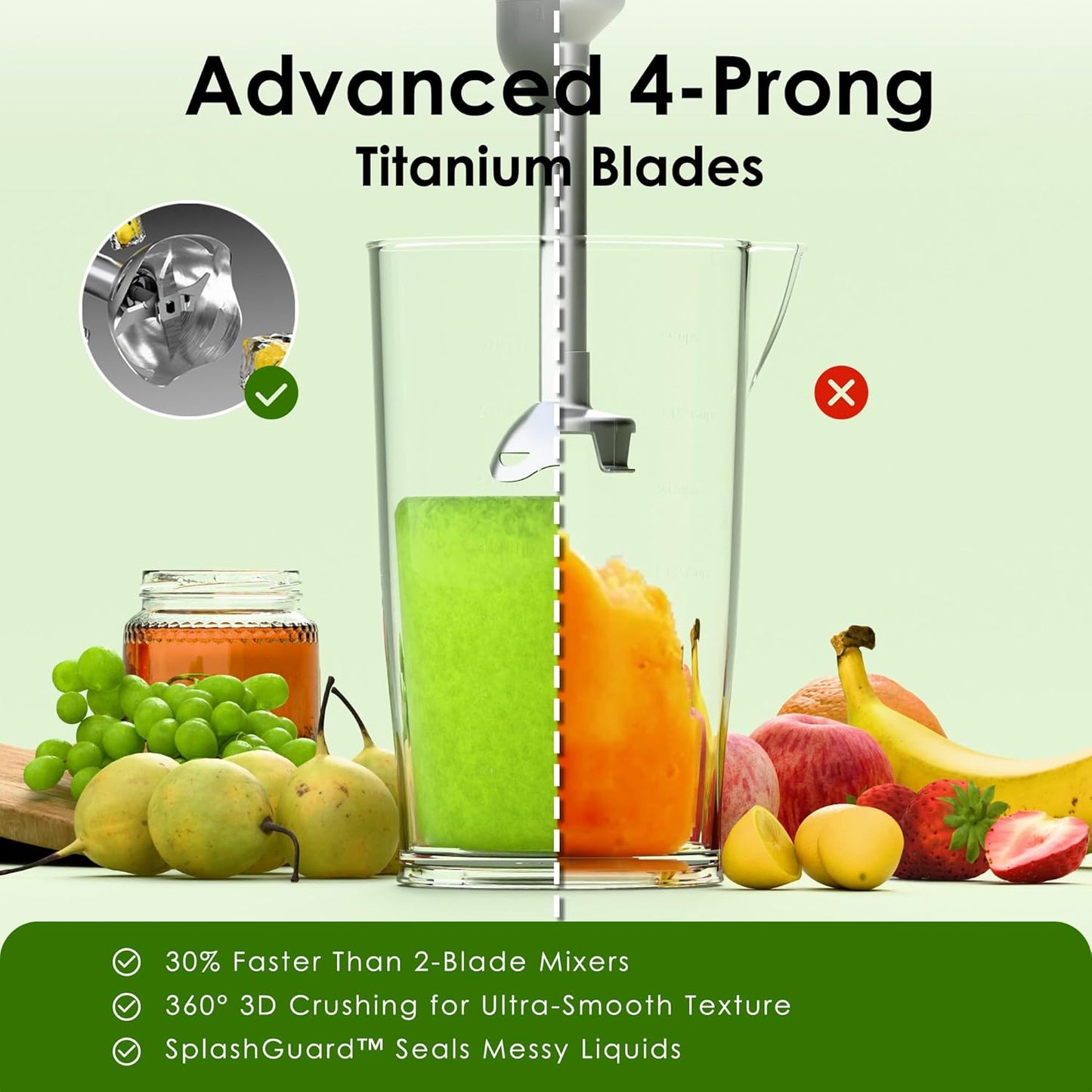 Skiennix Cordless Immersion Hand Blender - 5-in-1 Variable Speed, Rechargeable 2000mAh Battery, BPA-Free Accessories | Grey