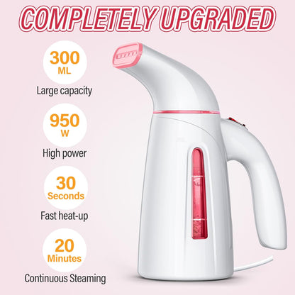 OGHom Portable Handheld Clothes Steamer - 300ml Capacity, 950W Fast Heat Up (Pink)
