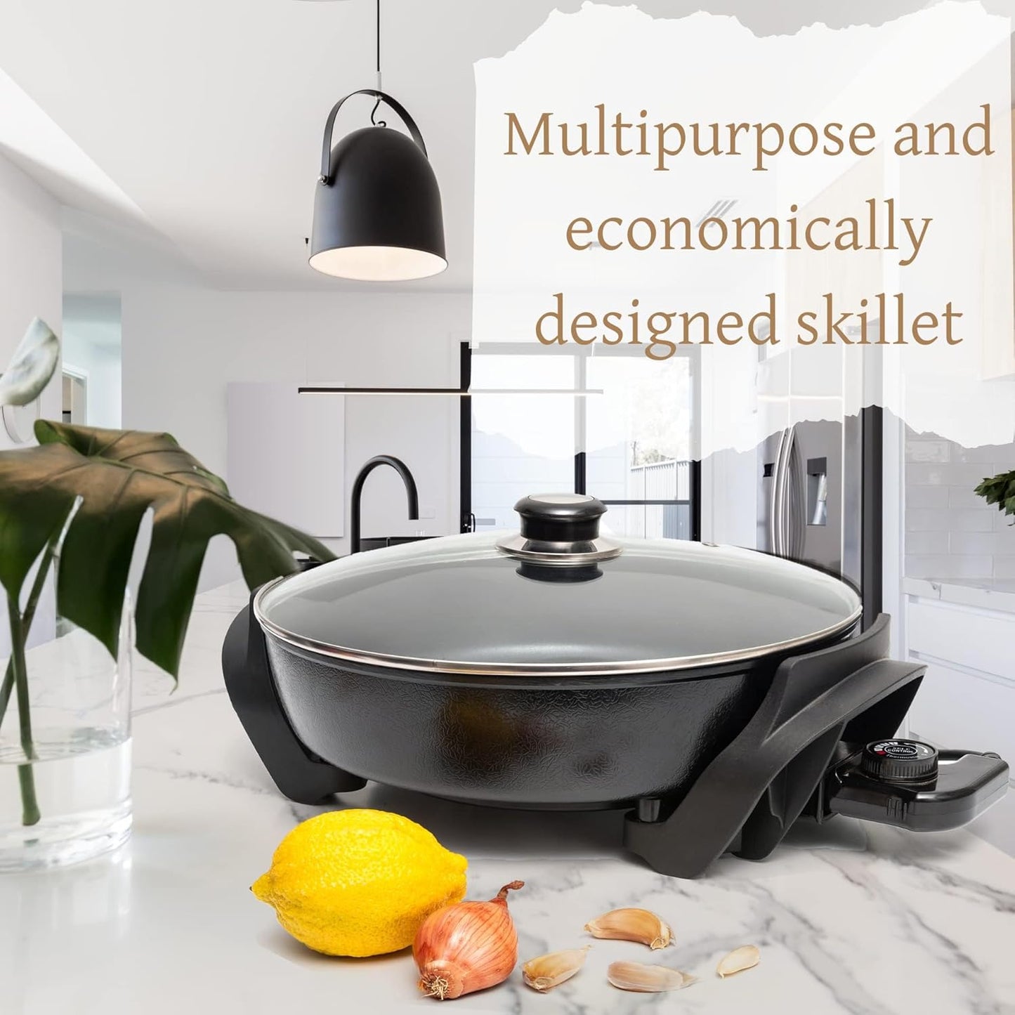 Moss & Stone Electric Skillet - 12-Inch Nonstick Frying Pan with Vented Lid & Adjustable Temperature Control