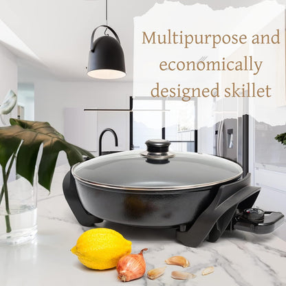 Moss & Stone Electric Skillet - 12-Inch Nonstick Frying Pan with Vented Lid & Adjustable Temperature Control