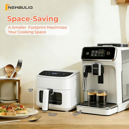 NEWBULIG Air Fryer - 4QT Digital Touchscreen with Easy View Window & 8 Cooking Presets - White