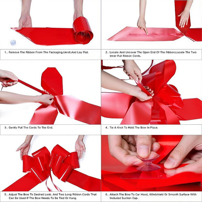 Skiennix 30 Inch Large Red Car Bow - Easy Assemble Gift Bow with Suction Cups & Adhesive Stickers for Weddings & Birthdays
