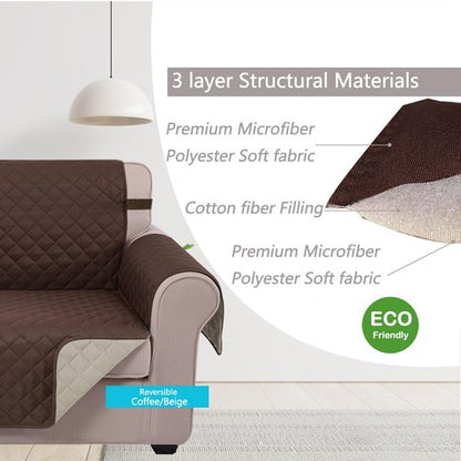 U-NICE HOME Reversible Sofa Cover Washable Couch Cover for Dogs Friendly with Elastic Straps Water Repellent Furniture Protector for 3 Cushion Couch (Sofa, Coffee/Beige)
