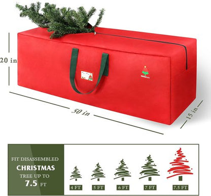 Christmas Tree Storage Bag - 7.5ft Waterproof Oxford Material with Durable Handles & Zipper | Protects from Moisture & Dust (Red)