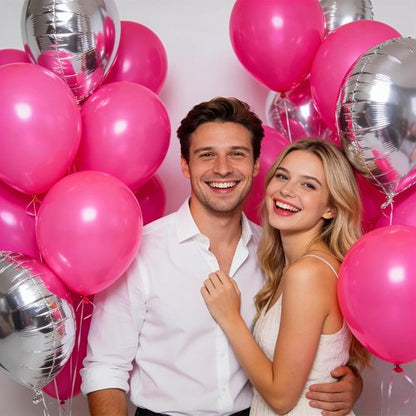 Hot Pink Latex Balloons - 110pcs 12-Inch Balloons for Birthday Party, Baby Shower & Wedding | Includes 2 Ribbons