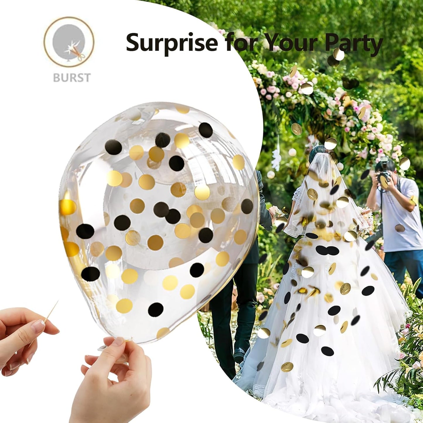 Bezente Black Gold Confetti Balloons - 12-Inch Helium Balloons for Weddings & Parties | 60 Pack