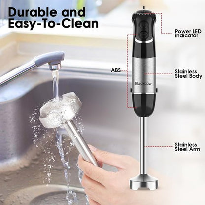 Blackcow Corded Immersion Blender - Stainless Steel Handheld Mixer with 12-Speed & Turbo for Smoothies, Soups, and Baby Food