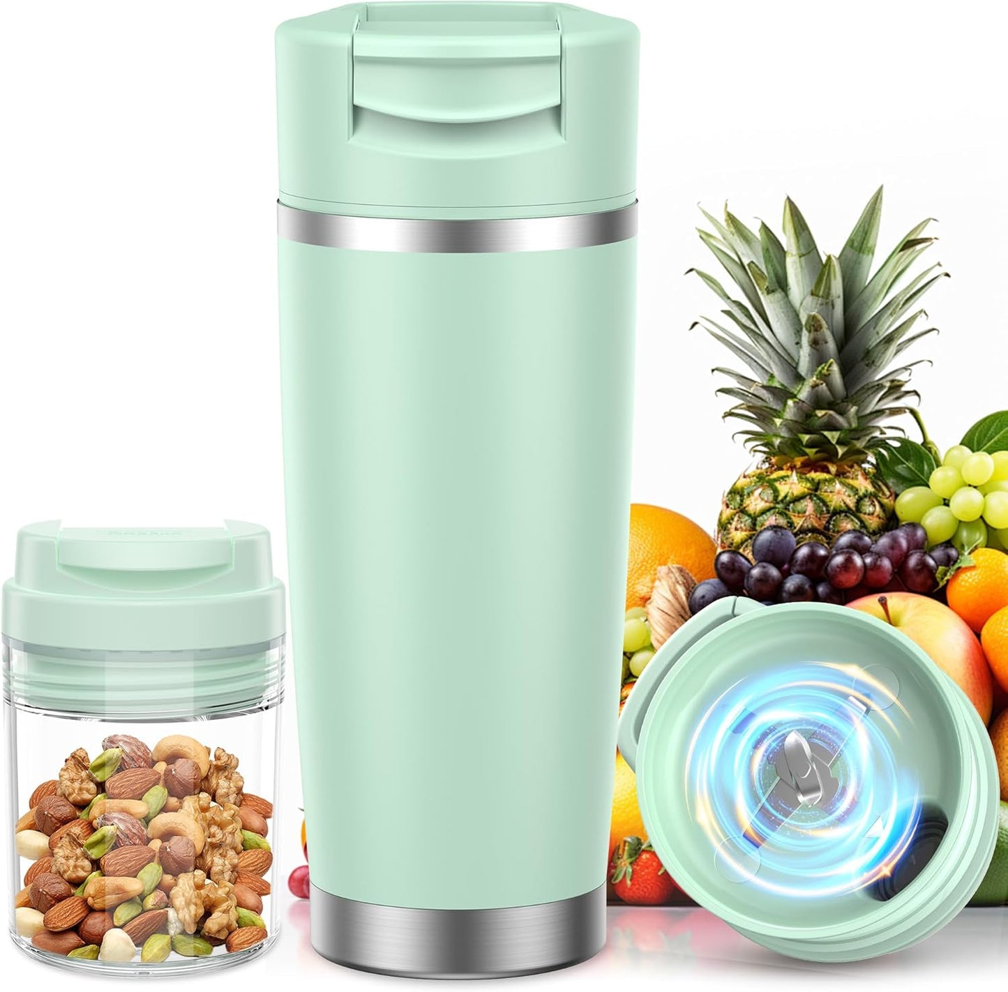 Skiennix Portable Blender - 24oz Insulated Cup, Cordless & USB-C Rechargeable, BPA Free - Green