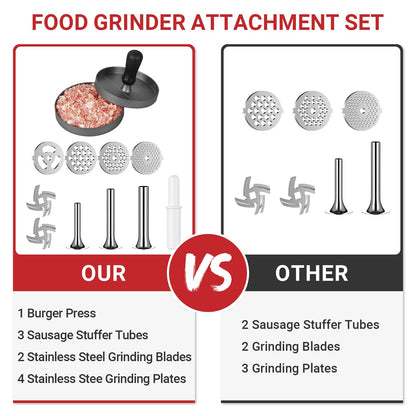Metal Food Grinder Attachment for KitchenAid Stand Mixers, Meat Grinder, Sausage Stuffer, Meat Grinder for Kitchenaid mixer Including 3 Sausage Stuffer Accessory