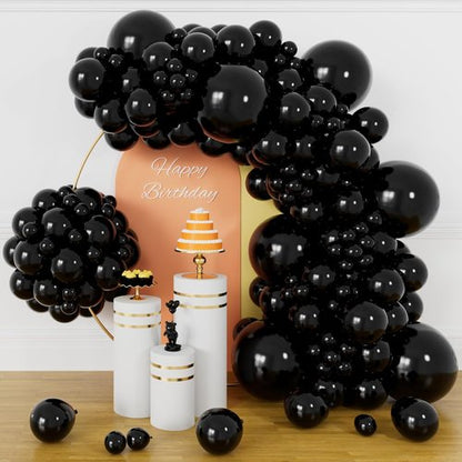 134Pcs Black Balloons Kit - Latex Balloon Garland Arch for Birthday, Wedding & Baby Showers | 5-18 Inch Sizes