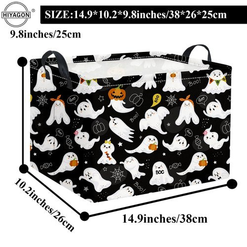 HIYAGON Rectangular Halloween Basket for Boys and Girls Kids Trick or Treat Pumpkin Basket for Halloween Parties Cute Storage Bin Organizer Box Room Decor(Black ghost)
