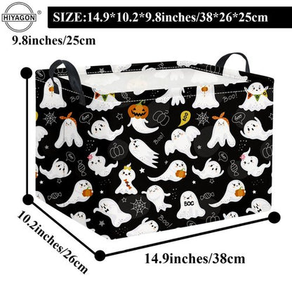 HIYAGON Rectangular Halloween Basket for Boys and Girls Kids Trick or Treat Pumpkin Basket for Halloween Parties Cute Storage Bin Organizer Box Room Decor(Black ghost)
