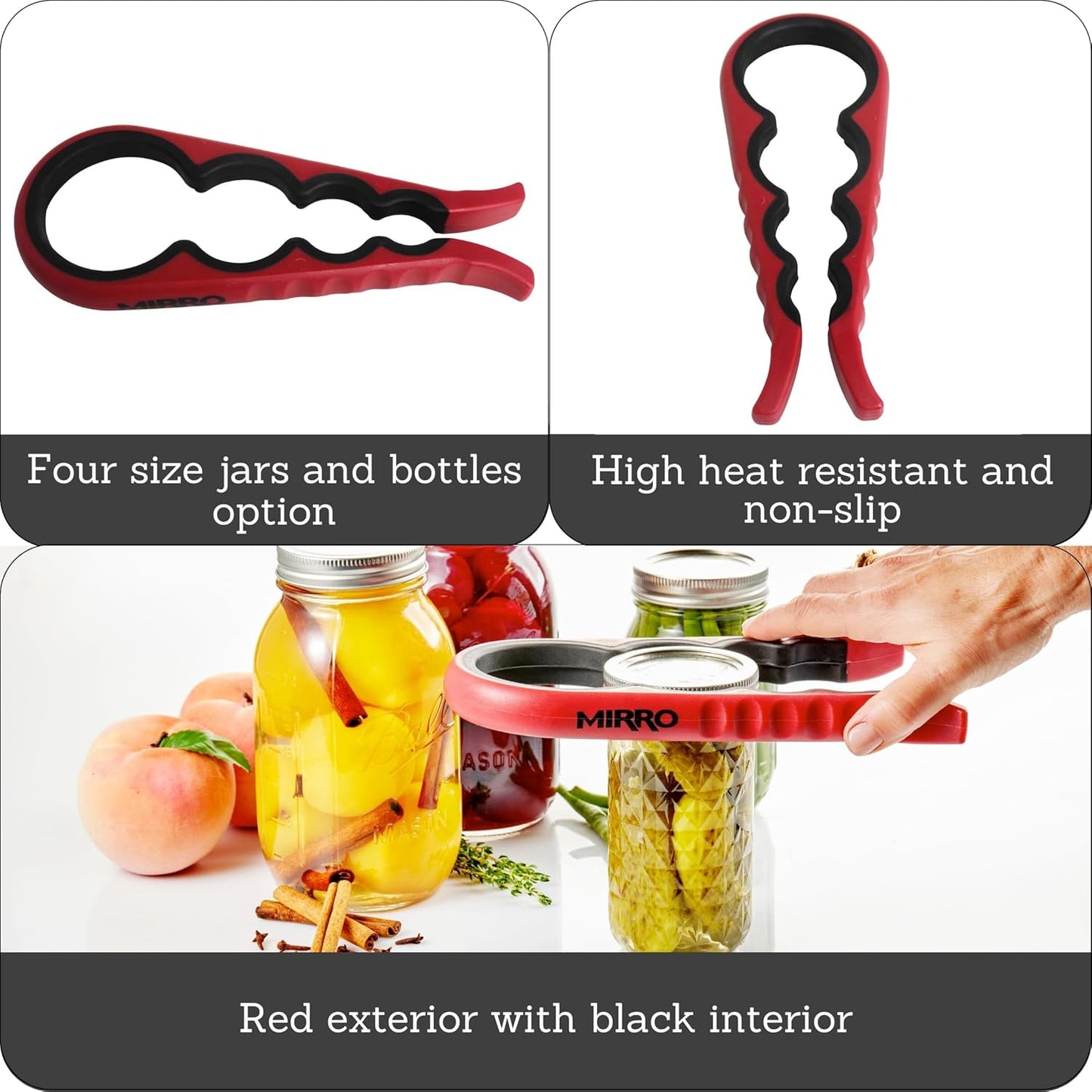 MIRRO Canning Jar Opener - Effortless Grip Design for Easy Jar Access | Vibrant Red Color