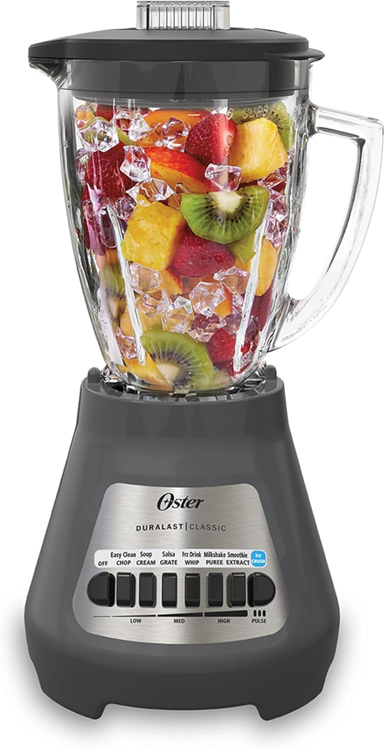 Oster® Classic Series Blender - 8-Speed with 6-Cup Glass Jar in Gray for Smooth Blending