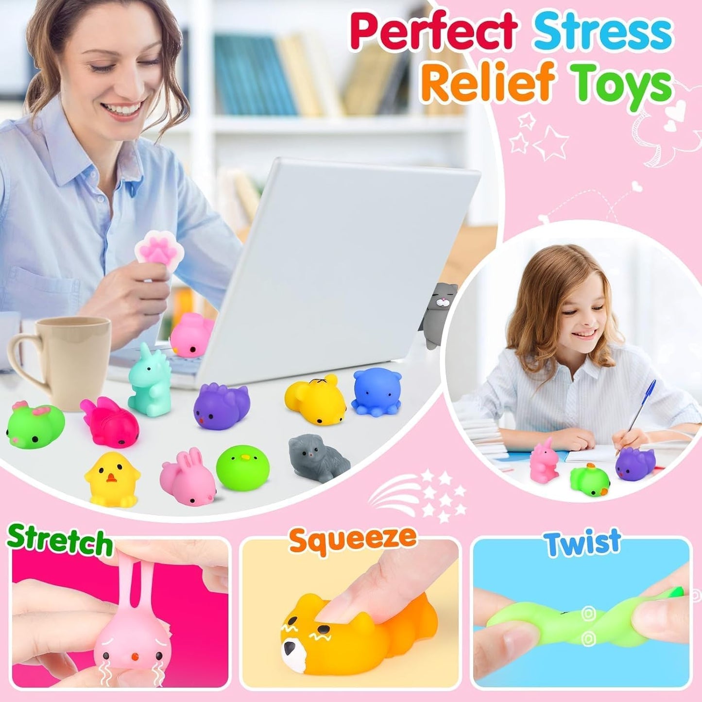 Yunaking 130PCS Kawaii Squishies - Stress Relief Fidget Toys for Kids | Perfect Party Favors & Classroom Prizes