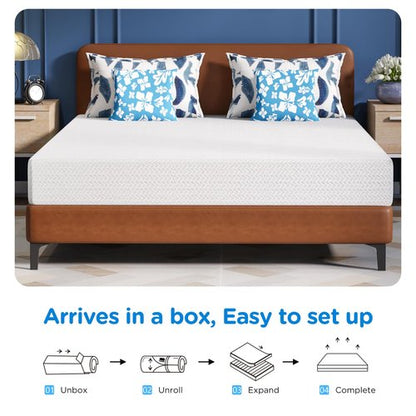 FDW 12 Inch Green Tea Cooling Gel Memory Foam Mattress/Medium-Firm Mattress for Pressure Relief for Kid Adults/CertiPUR-US Certified/Mattress in a Box, Twin