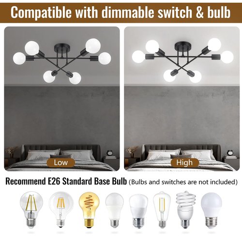Ceiling Light Fixture, 6-Light Ceiling Light Chandelier, Modern Dinning Room Light Fixture, Sputnik Light Fixtures Ceiling Mount, Ceiling Light Fixtures Semi Flush Mount Light Fixture for Living Room