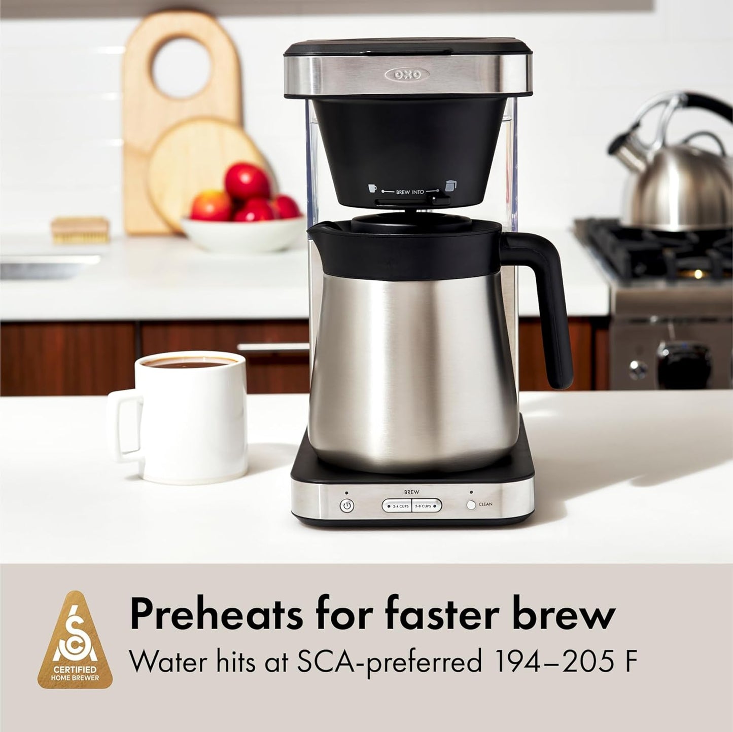 OXO Brew 8-Cup Coffee Maker - SCA Certified Thermal Stainless Steel | Single-Serve & Carafe