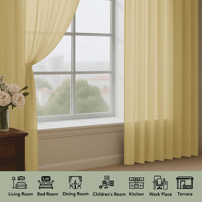 OWENIE Extra Long Gold Sheer Curtains 96 Inches Long 2 Panels Set, Soft Lightweight Airy Voile Sheer Curtain for Bedroom Living Room, Rod Pocket Solid Color Farmhouse Curtains, 59" Wx96 L Inch
