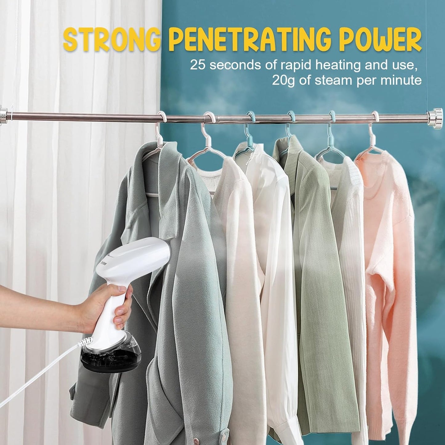 Rolipo Handheld Clothes Steamer - 1200W Fast Wrinkle Remover with 360ml Water Tank | Portable & Ideal for Home, Office, Travel - White