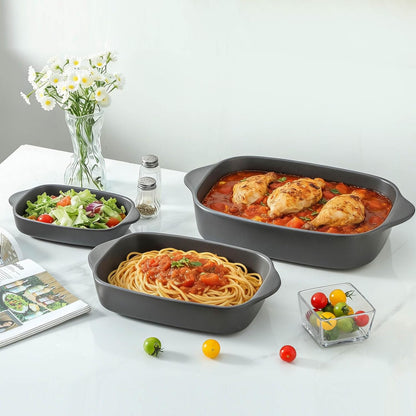 Regine Switzerland Casserole Dish Set - Ceramic Bakeware for Oven | 3 Deep Sizes: 0.63/1.8/4 QT - Matte Black