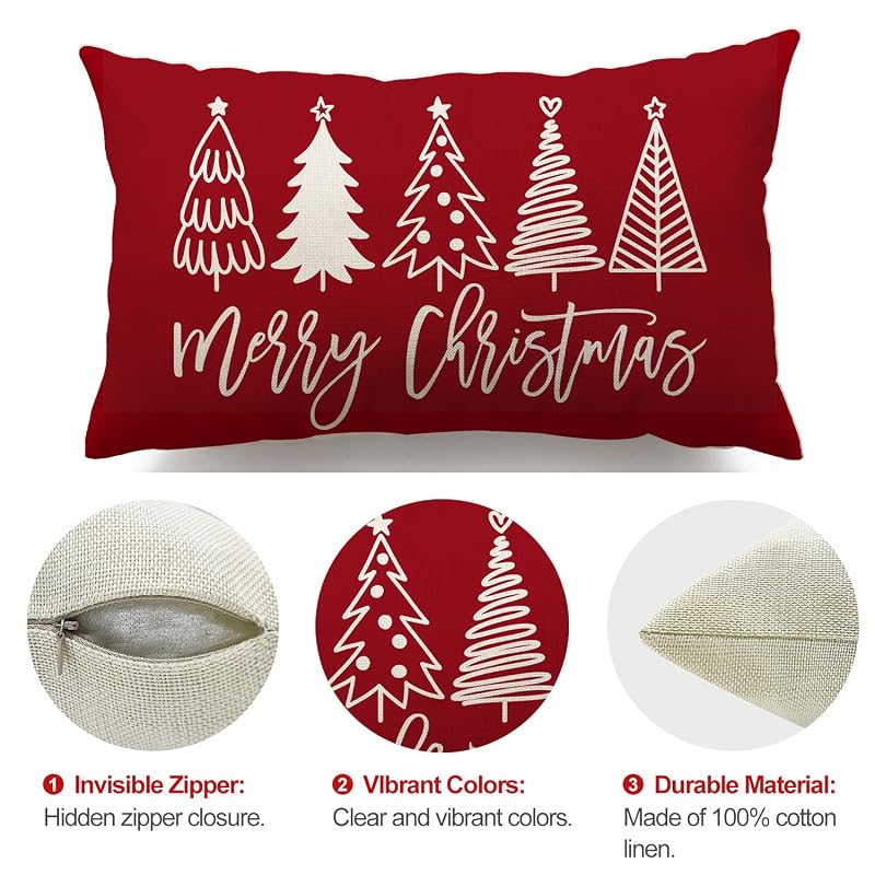 Red 12x20 Pillow Cover - Farmhouse Christmas Lumbar Throw Pillow Case