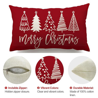 Red 12x20 Pillow Cover - Farmhouse Christmas Lumbar Throw Pillow Case