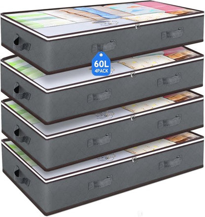 Budding Joy 60L Under Bed Storage Containers - Clear Lids & Foldable Design for Clothes, Blankets, Shoes | Ideal Home & Dorm Organization
