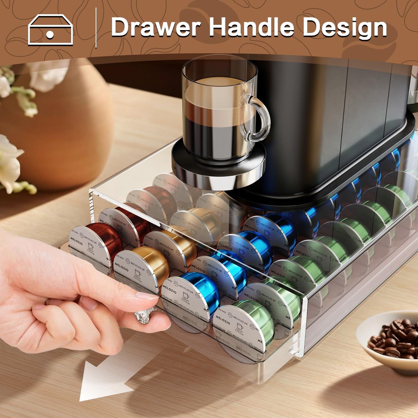 Skiennix Coffee Pods Holder - Acrylic Drawer for Nespresso & Dolce Gusto | 40 Pods Storage Solution