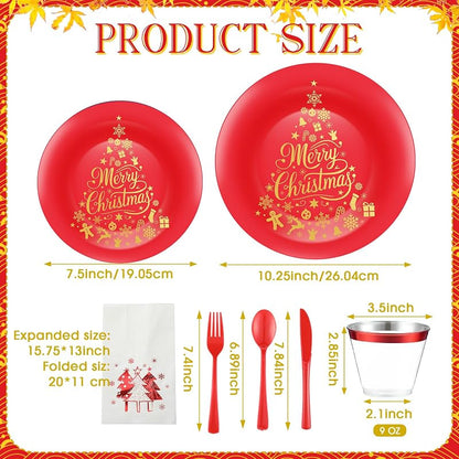 Christmas Disposable Dinnerware Set 280 PCS - 40 Plates, 40 Cups, 40 Dessert Plates, 40 Napkins, 40 Cutlery