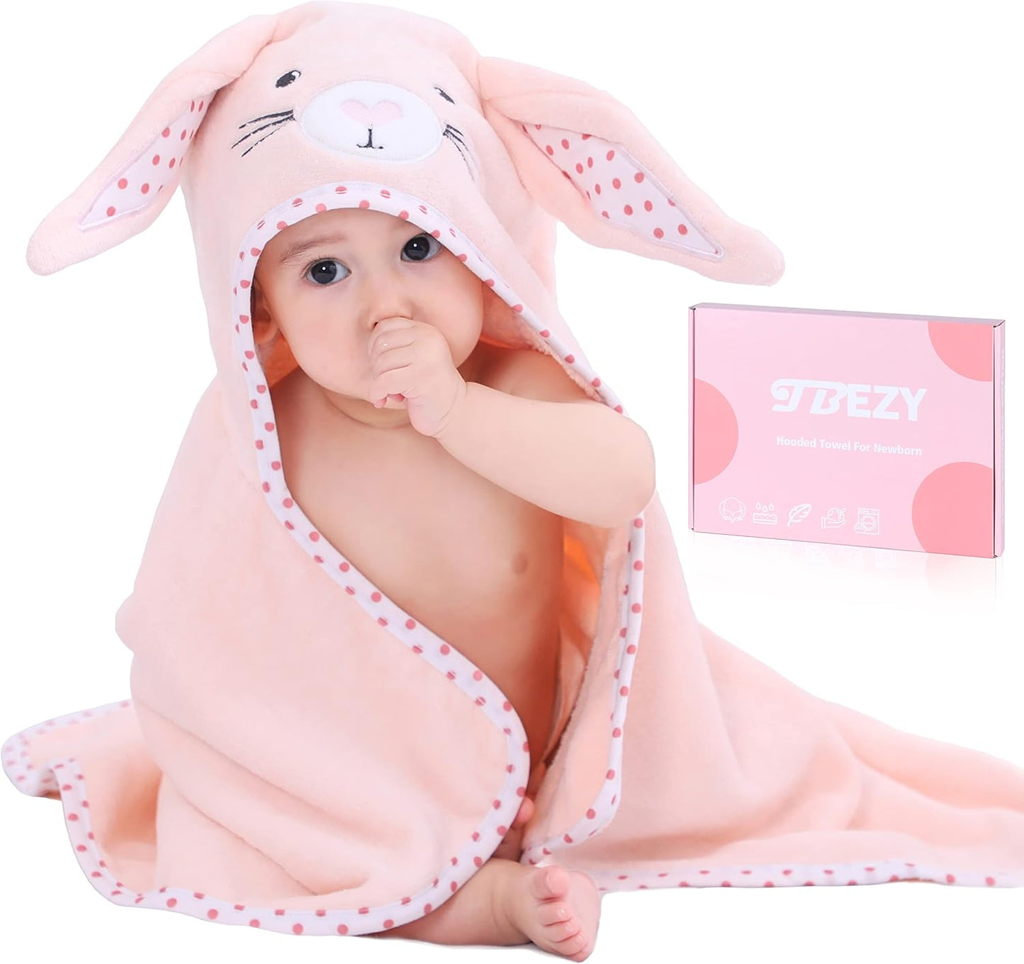 TBEZY Baby Hooded Towel - Ultra Soft Thick Cotton Bath Towel with Unique Bunny Design for Newborns