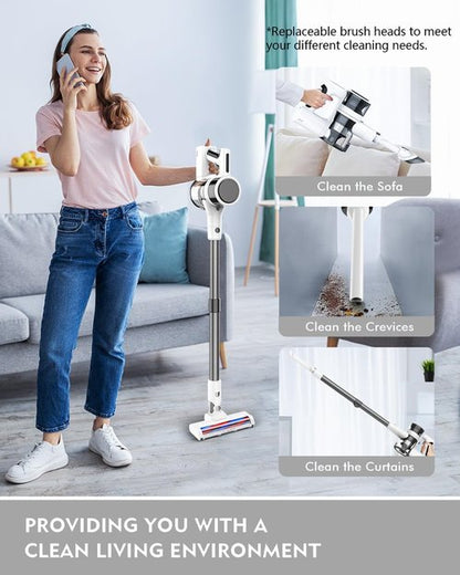 Comvtu Cordless Vacuum - 80,000 RPM Powerful Motor, 35 Min Runtime, 2 Modes | Frost White