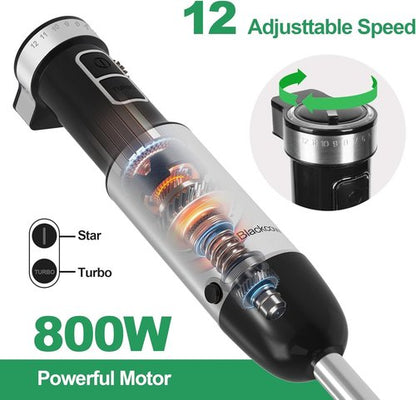 Blackcow Immersion Blender - 800W Electric Hand Blender with Titanium Alloy Blades | 12 Speeds & Turbo for Smoothies, Soups, and Baby Food