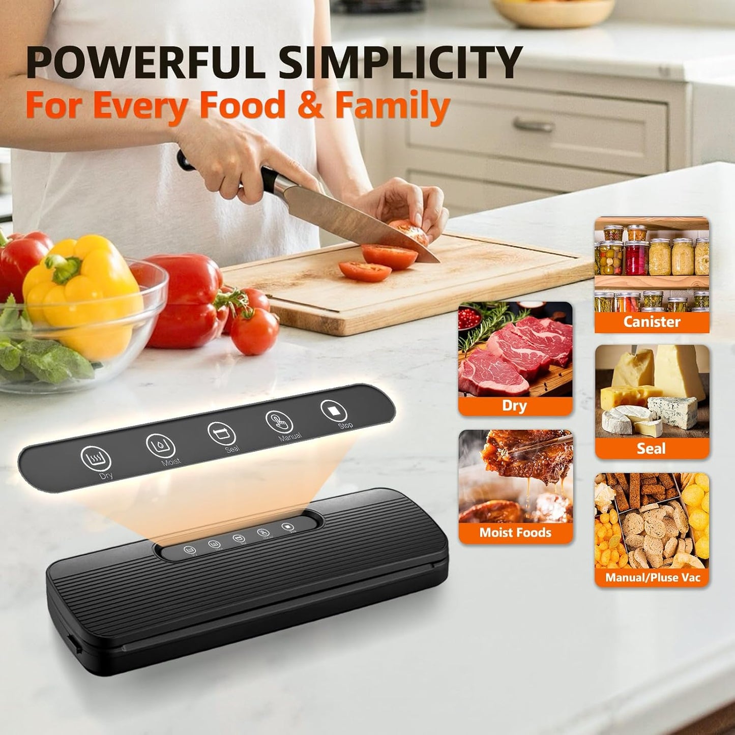 Vacuum Sealer Machine - High Suction Food Preservation with Double Seal Technology | Compact Meat Sealer with Cutter & Bag Storage | Dry & Moist Modes (Black)