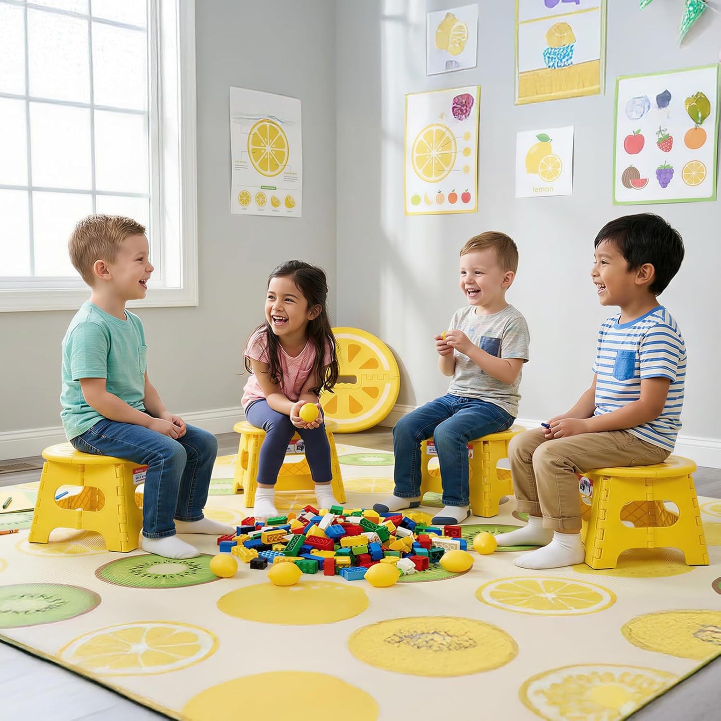 ACSTEP Folding Step Stool - Sturdy 9-Inch Collapsible Design | Supports Up to 265 lbs - Lemon Yellow
