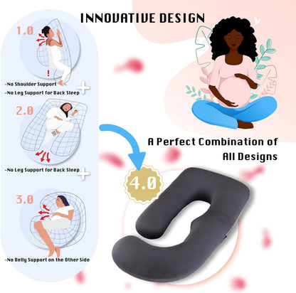 ALLOPERA Pregnancy Pillow - 57 Inch Full Body Maternity Support | Removable Washable Cover, Black Milk Fiber