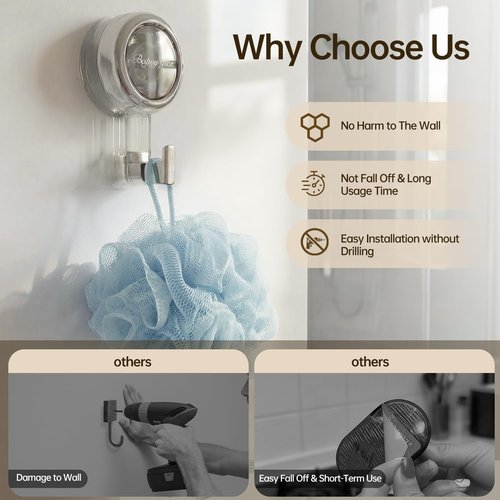Heavy Duty Suction Cup Hooks by [Brand Name] - Strong Waterproof Hangers for Wreaths, Showers & Glass Doors