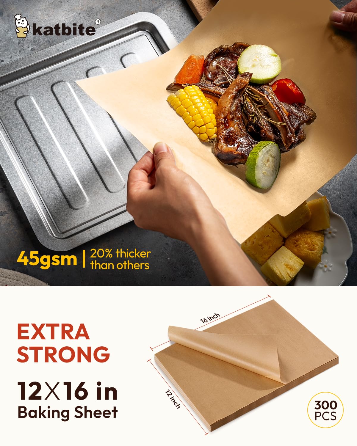 Katbite 300 Sheets 12x16 In Parchment Paper, Heavy Duty Baking Paper, Unbleached Non-stick Sheets for Air Fryer, Grilling, Steaming Cooking Bread Cake and Wrapping Foods