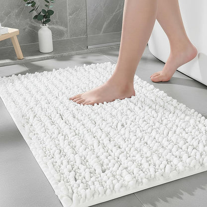 Skiennix Non-Slip Bathroom Rug - Extra Thick Soft Chenille, Quick Dry Plush Shaggy Mat | 32x20, White