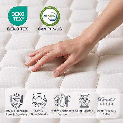 Profus 8 Inch Twin Hybrid Memory Foam & Bonnell Spring Mattress - White Variation