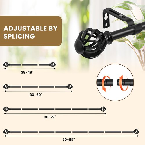 Luvenia Black Decorative Curtain Rod,Adjustable Curtain Rods For Windows 28 to 48 Inch(2.3-4Ft),Small Curtain Rod For Bedroom, Living Room,Kitchen,Farmhouse