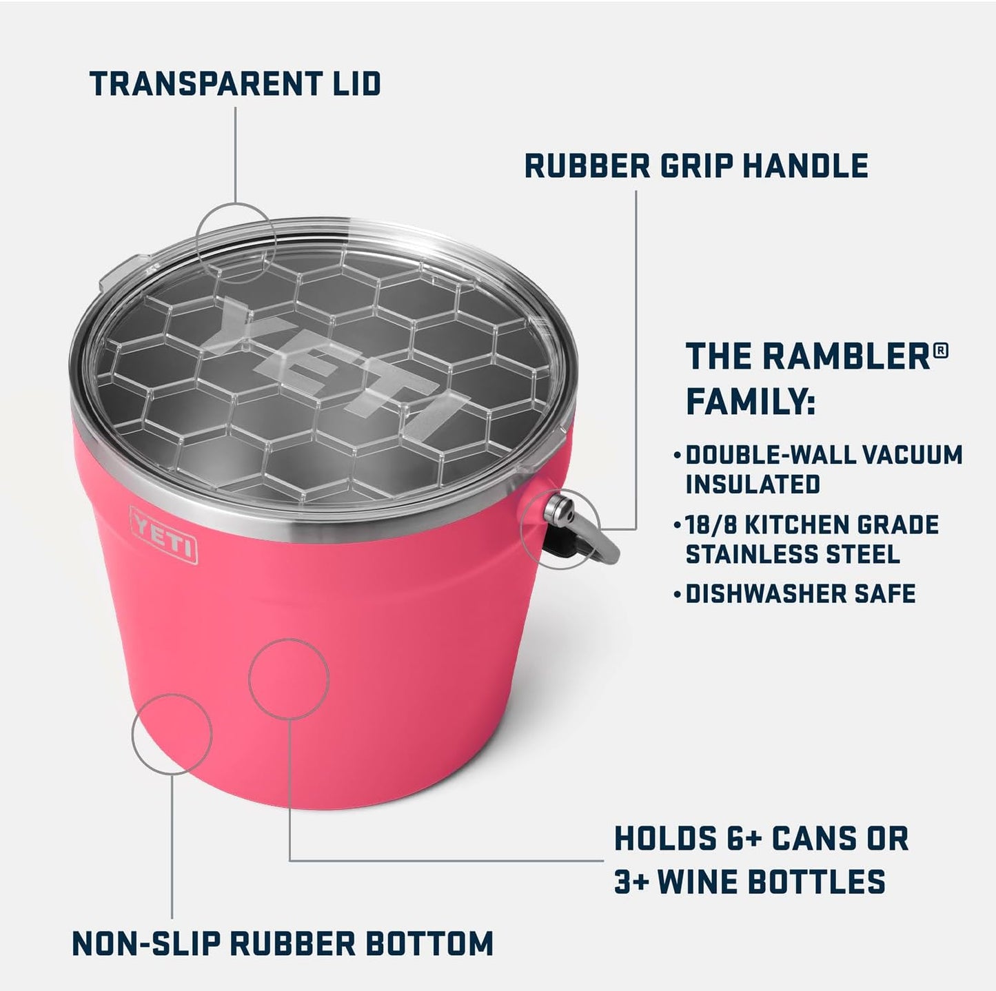 YETI Beverage Serving Set, (1) Wine Chiller, and (1) Beverage Bucket, Tropical Pink