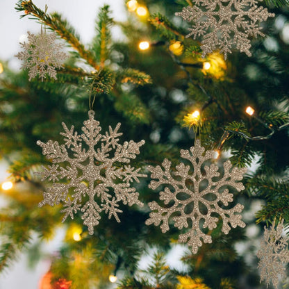 Skiennix 36pcs Christmas Snowflake Ornaments - Glittering Gold Decor for Winter Trees