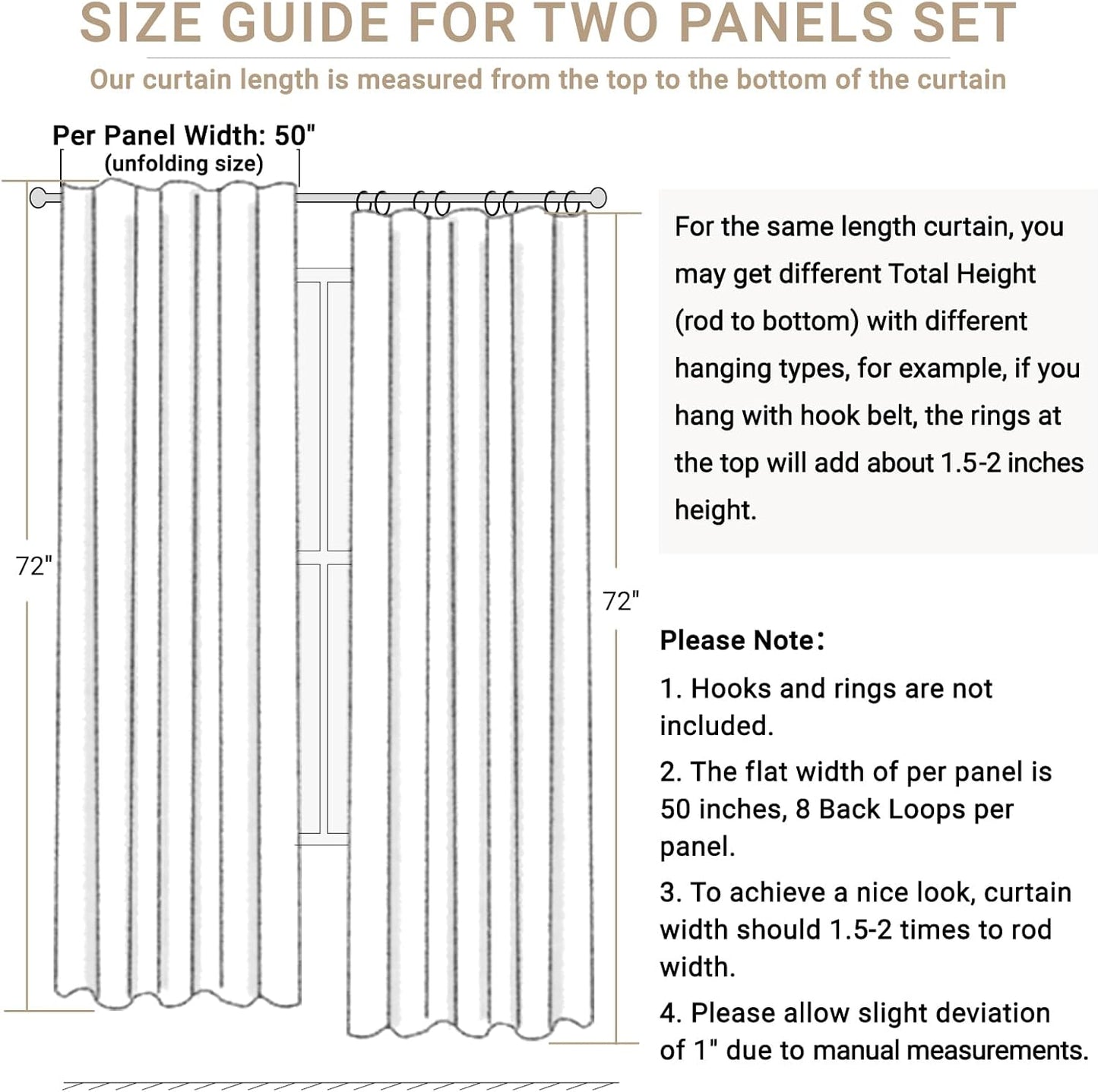 Skiennix 100% Blackout Linen Curtains - Thermal Insulated Drapes for Bedroom | 50" W x 72" L, Cream