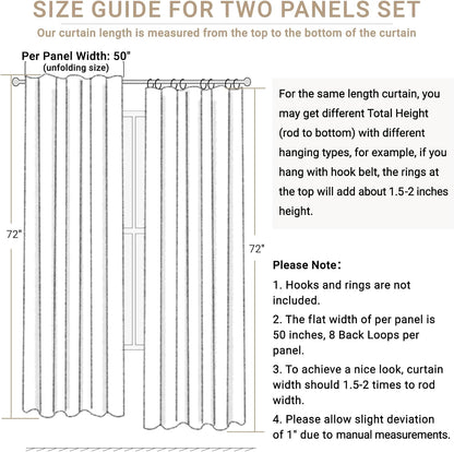 Skiennix 100% Blackout Linen Curtains - Thermal Insulated Drapes for Bedroom | 50" W x 72" L, Cream