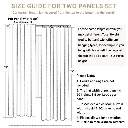 100% Blackout Shield Linen Blackout Curtains for Bedroom 72 Inches Long, Back Tab/Rod Pocket Living Room Drapes, Thermal Insulated Blackout Curtains 2 Panels Set, 50" W x 72" L,Cream