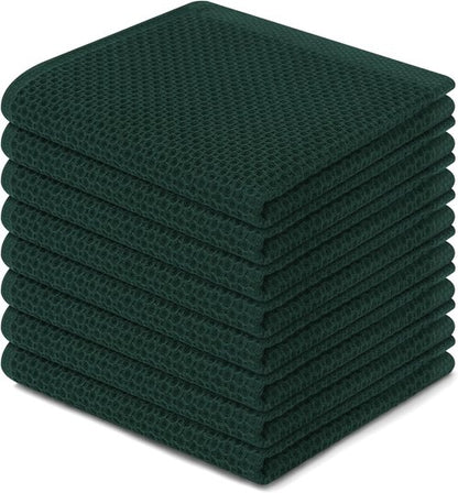 Homaxy Kitchen Dish Cloths - 100% Cotton Waffle Weave, Ultra Soft & Absorbent, 12x12 Inches, 8-Pack | Blackish Green